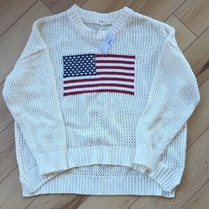 Maurices Cream Knit Sweater with Flag Design